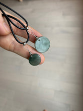 Load image into Gallery viewer, 100% natural icy watery dark green/gray jadeite jade safe and sound couple pendant pair BG4