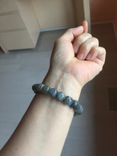 Load image into Gallery viewer, 9/10mm 100% Natural black sesame paste(芝麻糊青花) vintage style nephrite Jade bead bracelet HN30