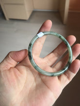 Load image into Gallery viewer, 55.6mm Certified Type A 100% Natural green/black/gray with dark green floating flowers slim round cut Jadeite bangle PD66-5766
