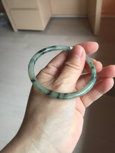 Load image into Gallery viewer, 55.6mm Certified Type A 100% Natural green/black/gray with dark green floating flowers slim round cut Jadeite bangle PD66-5766