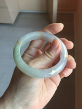 Load image into Gallery viewer, 50.3.mm 100% Natural type A green purple white carved flowers and golden-painted Jadeite Jade bangle PB248-5301