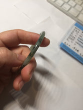 Load image into Gallery viewer, 55.6mm Certified Type A 100% Natural green/black/gray with dark green floating flowers slim round cut Jadeite bangle PD66-5766