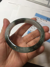 Load image into Gallery viewer, 58mm Certificated icy watery dark green/black/white seaweed jadeite jade bangle S82-7077