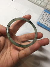 Load image into Gallery viewer, 55.6mm Certified Type A 100% Natural green/black/gray with dark green floating flowers slim round cut Jadeite bangle PD66-5766
