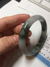 Load image into Gallery viewer, 58mm Certificated icy watery dark green/black/white seaweed jadeite jade bangle S82-7077