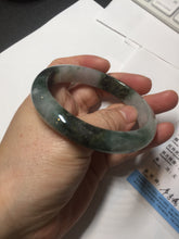 Load image into Gallery viewer, 58mm Certificated icy watery dark green/black/white seaweed jadeite jade bangle S82-7077