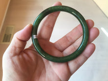 Load image into Gallery viewer, 62mm certified 100% Natural dark green/black round cut nephrite (碧玉) bangle HN17-9162