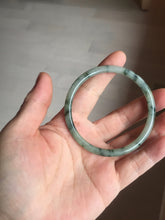 Load image into Gallery viewer, 55.6mm Certified Type A 100% Natural green/black/gray with dark green floating flowers slim round cut Jadeite bangle PD66-5766