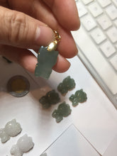 Load image into Gallery viewer, Type A 100% Natural oily dark green/light green/white jadeite jade cat kitty pendant PB118
