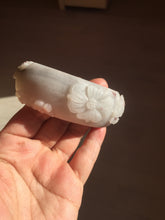 Load image into Gallery viewer, 58mm 100% natural white/gray/pink/brown/purple Quartzite (Shetaicui jade) carved flowers bangle XY111