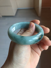 Load image into Gallery viewer, 54mm certified 100% natural Type A green white with green floating flowers chubby jadeite bangle PB245-9551