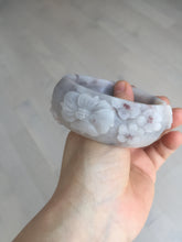 Load image into Gallery viewer, 58mm 100% natural white/gray/pink/brown/purple Quartzite (Shetaicui jade) carved flowers bangle XY111