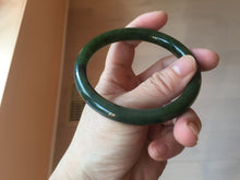Load image into Gallery viewer, 61.5mm certified 100% Natural dark green/black round cut nephrite (碧玉) bangle HN24-9153