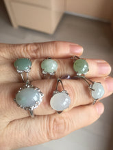 Load image into Gallery viewer, 100% natural type A icy watery green dark green four-prong jadeite jade ring group AA92