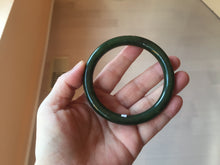 Load image into Gallery viewer, 60mm certified 100% Natural dark green/black round cut nephrite (碧玉) bangle HN23-9145