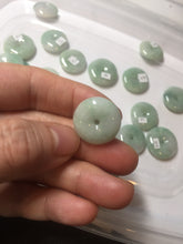 Load image into Gallery viewer, 18-23.5mm Type A 100% Natural light green sunny green white Jadeite Jade Safety Guardian Button donuts Pendant group AA67