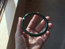 Load image into Gallery viewer, 62mm certified 100% Natural dark green/black round cut nephrite (碧玉) bangle HN21-9155
