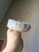 Load image into Gallery viewer, 58mm 100% natural white/gray/pink/brown/purple Quartzite (Shetaicui jade) carved flowers bangle XY111