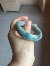 Load image into Gallery viewer, 53mm certified 100% natural Type A green white with green floating flowers chubby jadeite bangle PB241-9548