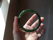 Load image into Gallery viewer, 60mm certified 100% Natural dark green/black round cut nephrite (碧玉) bangle HN19-9158