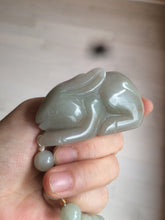 Load image into Gallery viewer, 100% Natural light green/gray/black 3D bunny Quartzite Shetaicui Jade worry stone/desk decor with chain XY94
