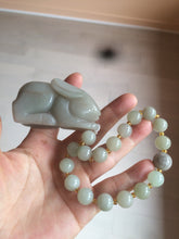 Load image into Gallery viewer, 100% Natural light green/gray/black 3D bunny Quartzite Shetaicui Jade worry stone/desk decor with chain XY94