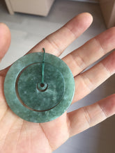 Load image into Gallery viewer, 50.9mm Type A 100% Natural icy dark green/gray Jadeite Jade safety Guardian donut Pendant PB195-1