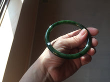 Load image into Gallery viewer, 62mm certified 100% Natural dark green/black round cut nephrite (碧玉) bangle HN16-9150