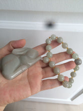 Load image into Gallery viewer, 100% Natural light green/gray/black 3D bunny Quartzite Shetaicui Jade worry stone/desk decor with chain XY94