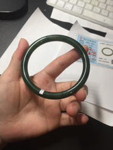 Load image into Gallery viewer, 62mm certified 100% Natural dark green/black round cut nephrite (碧玉) bangle HN16-9150