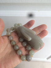 Load image into Gallery viewer, 100% Natural light green/gray/black 3D bunny Quartzite Shetaicui Jade worry stone/desk decor with chain XY94