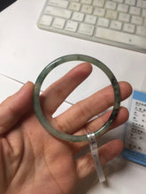 Load image into Gallery viewer, 56mm Certified Type A 100% Natural green/black/gray with dark green floating flowers slim round cut Jadeite bangle PD76-5745