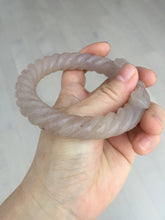 Load image into Gallery viewer, 60.5mm 100% natural light pink Quartzite (Shetaicui jade) carved Bow knot and twist style bangle XY110