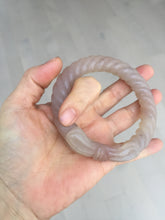 Load image into Gallery viewer, 60.5mm 100% natural light pink Quartzite (Shetaicui jade) carved Bow knot and twist style bangle XY110