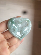 Load image into Gallery viewer, 100% Natural type A light green/white concentric hearts/pinky promise(执子之手,与子偕老) jadeite Jade pendant necklace AZ74
