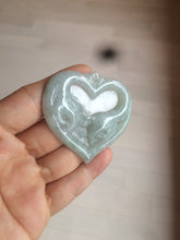 Load image into Gallery viewer, 100% Natural type A light green/white concentric hearts/pinky promise(执子之手,与子偕老) jadeite Jade pendant necklace AZ74