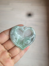 Load image into Gallery viewer, 100% Natural type A light green/white concentric hearts/pinky promise(执子之手,与子偕老) jadeite Jade pendant necklace AZ74