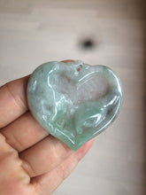 Load image into Gallery viewer, 100% Natural type A light green/white concentric hearts/pinky promise(执子之手,与子偕老) jadeite Jade pendant necklace AZ74