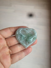 Load image into Gallery viewer, 100% Natural type A light green/white concentric hearts/pinky promise(执子之手,与子偕老) jadeite Jade pendant necklace AZ74