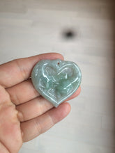 Load image into Gallery viewer, 100% Natural type A light green/white concentric hearts/pinky promise(执子之手,与子偕老) jadeite Jade pendant necklace AZ74