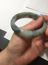 Load image into Gallery viewer, 54.5mm certified 100% natural icy watery light green with dark green flying flowers jadeite jade bangle S90-7079