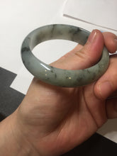 Load image into Gallery viewer, 54.5mm certified 100% natural icy watery light green with dark green flying flowers jadeite jade bangle S90-7079