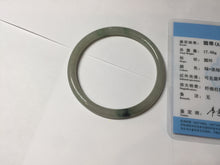 Load image into Gallery viewer, 56mm Certified Type A 100% Natural sunny green/black/gray with dark green floating flowers slim round cut Jadeite bangle PD78-5771