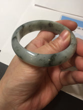 Load image into Gallery viewer, 54.5mm certified 100% natural icy watery light green with dark green flying flowers jadeite jade bangle S90-7079