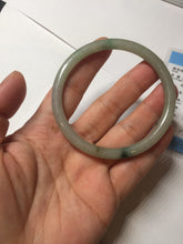 Load image into Gallery viewer, 56mm Certified Type A 100% Natural sunny green/black/gray with dark green floating flowers slim round cut Jadeite bangle PD78-5771