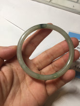 Load image into Gallery viewer, 56mm Certified Type A 100% Natural sunny green/black/gray with dark green floating flowers slim round cut Jadeite bangle PD78-5771