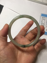 Load image into Gallery viewer, 56mm Certified Type A 100% Natural sunny green/black/gray with dark green floating flowers slim round cut Jadeite bangle PD78-5771