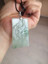 Load image into Gallery viewer, 100% Natural type A light green safe and sound pendant with the carved hieroglyph of "Buddha" jadeite Jade pendant group B99