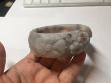 Load image into Gallery viewer, 58mm 100% natural white/gray/pink/brown/purple Quartzite (Shetaicui jade) carved flowers bangle XY111