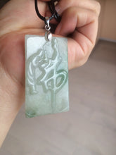 Load image into Gallery viewer, 100% Natural type A light green safe and sound pendant with the carved hieroglyph of "Buddha" jadeite Jade pendant group B99